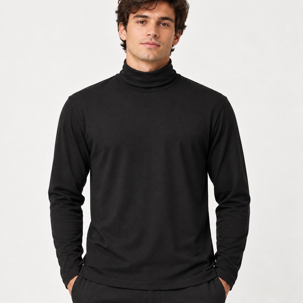Mani Mens Black Long Sleeve Turtleneck Jersey Stretch Top XL